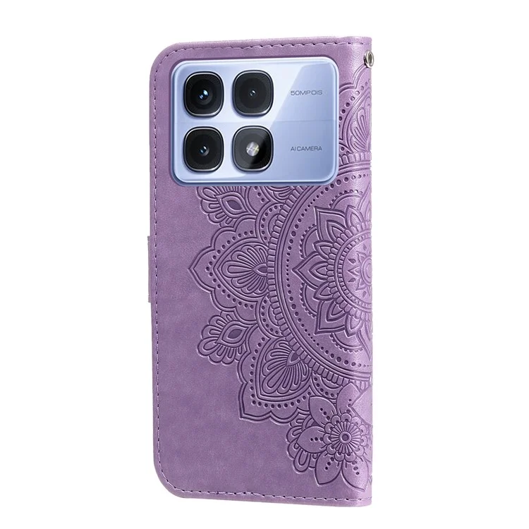 Para Xiaomi Redmi K70 Ultra Case PU Leather Wallet Floral Phone Cover Stand View - Roxo