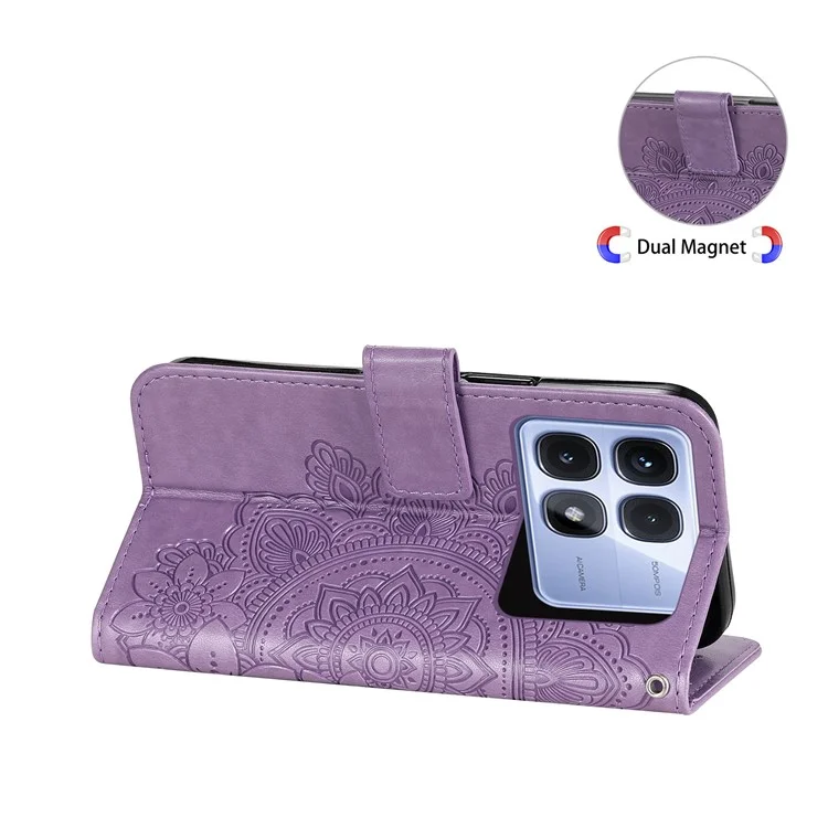Para Xiaomi Redmi K70 Ultra Case PU Leather Wallet Floral Phone Cover Stand View - Roxo