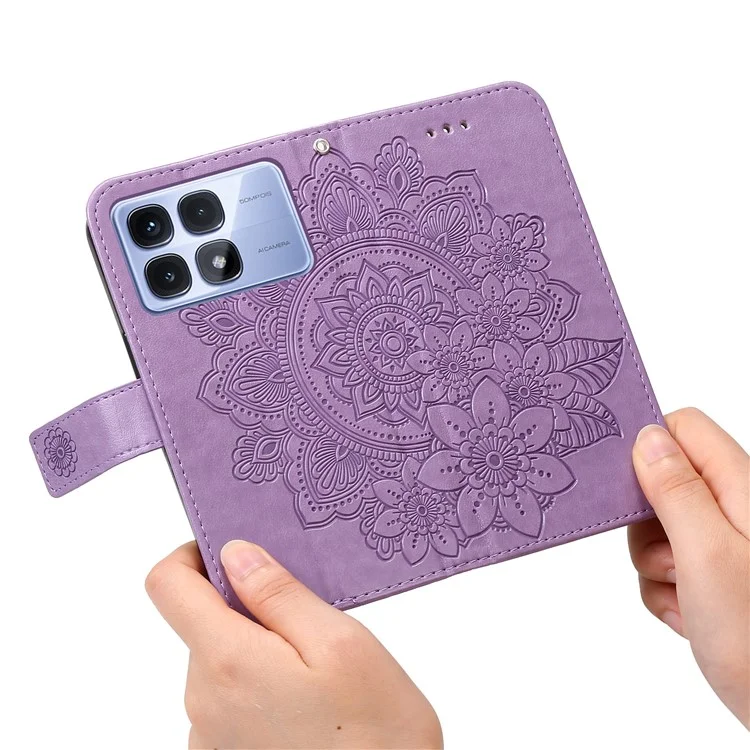 Para Xiaomi Redmi K70 Ultra Case PU Leather Wallet Floral Phone Cover Stand View - Roxo