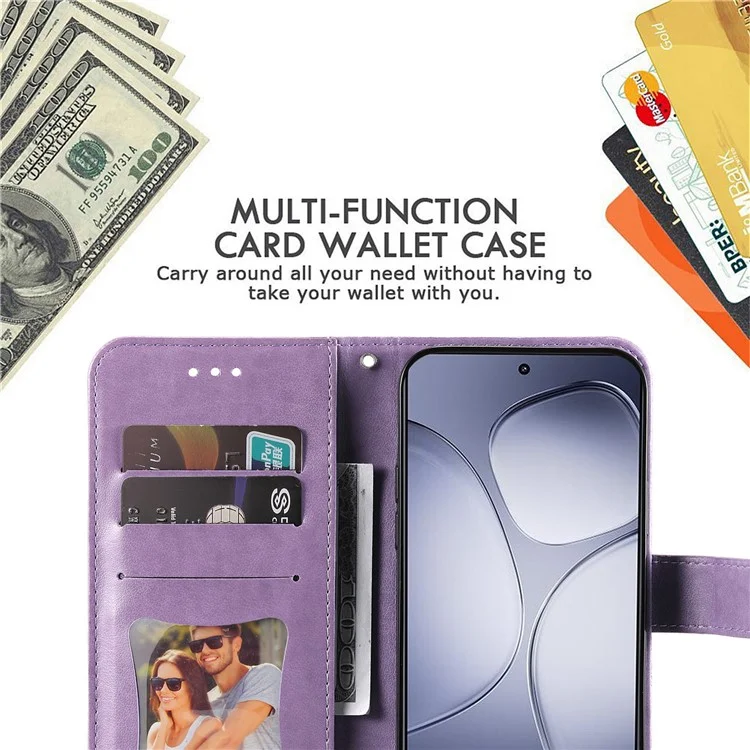Para Xiaomi Redmi K70 Ultra Case PU Leather Wallet Floral Phone Cover Stand View - Roxo