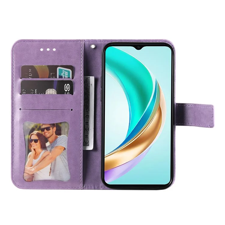 For Honor X6b 4G Case Floral Pattern PU Leather Wallet Stand Phone Cover - Purple
