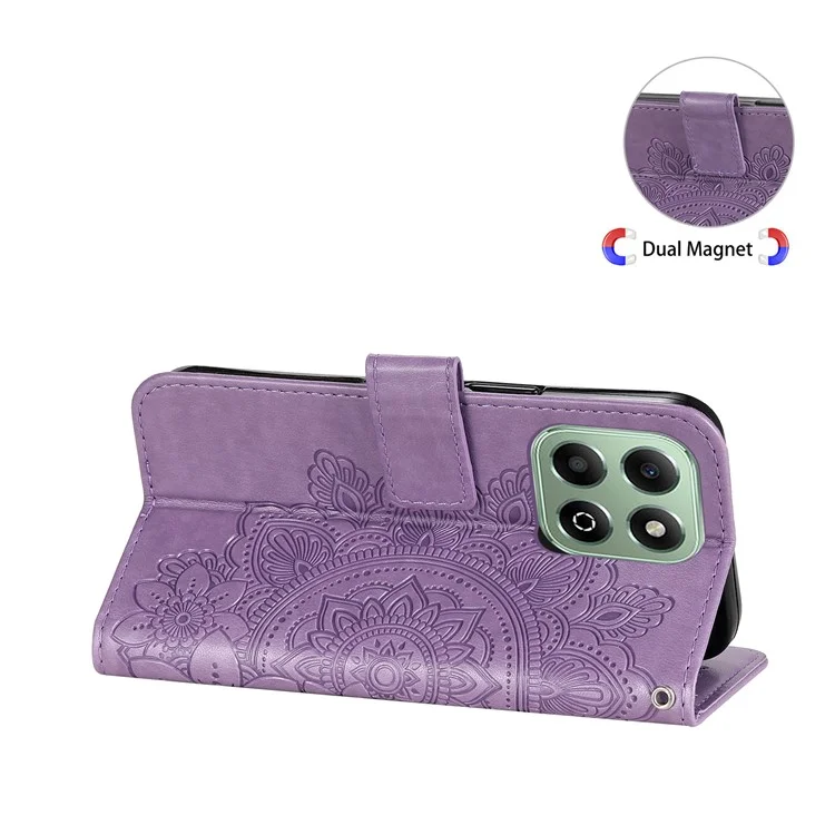 For Honor X6b 4G Case Floral Pattern PU Leather Wallet Stand Phone Cover - Purple