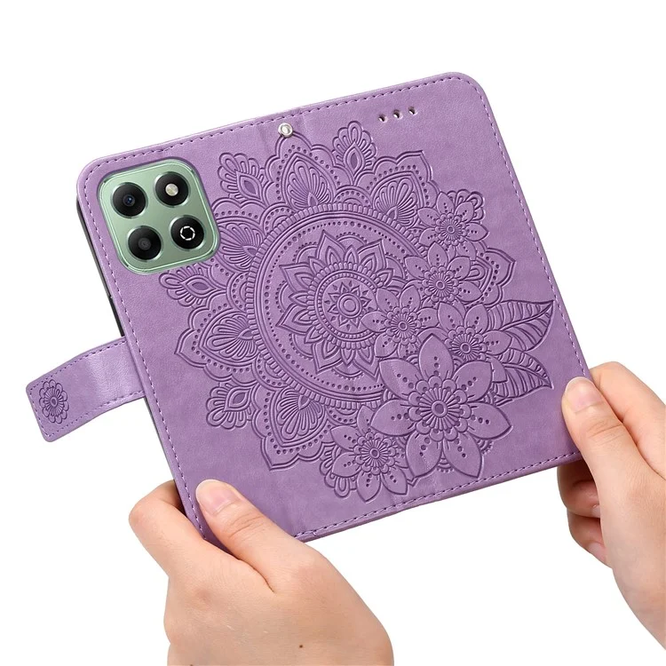 For Honor X6b 4G Case Floral Pattern PU Leather Wallet Stand Phone Cover - Purple