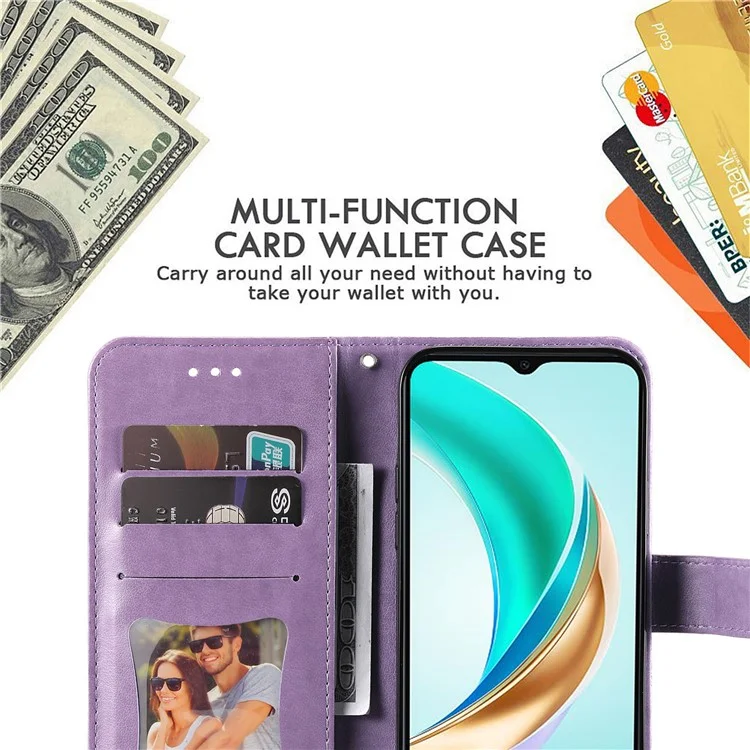 For Honor X6b 4G Case Floral Pattern PU Leather Wallet Stand Phone Cover - Purple