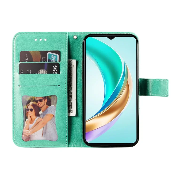 For Honor X6c 4G / X6b 4G Case Floral Pattern PU Leather Wallet Stand Phone Cover - Green