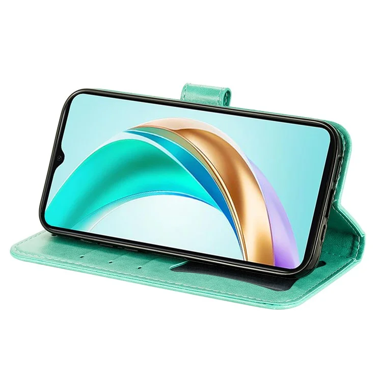 For Honor X6c 4G / X6b 4G Case Floral Pattern PU Leather Wallet Stand Phone Cover - Green