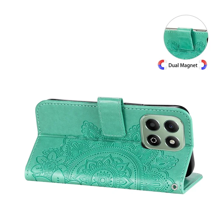For Honor X6c 4G / X6b 4G Case Floral Pattern PU Leather Wallet Stand Phone Cover - Green