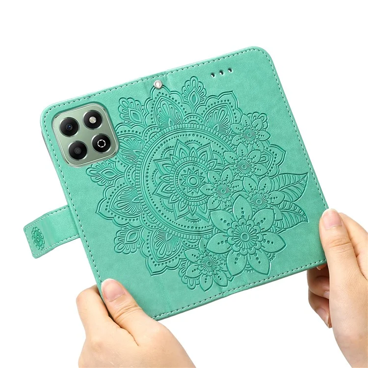 For Honor X6c 4G / X6b 4G Case Floral Pattern PU Leather Wallet Stand Phone Cover - Green