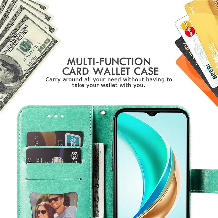 For Honor X6c 4G / X6b 4G Case Floral Pattern PU Leather Wallet Stand Phone Cover - Green