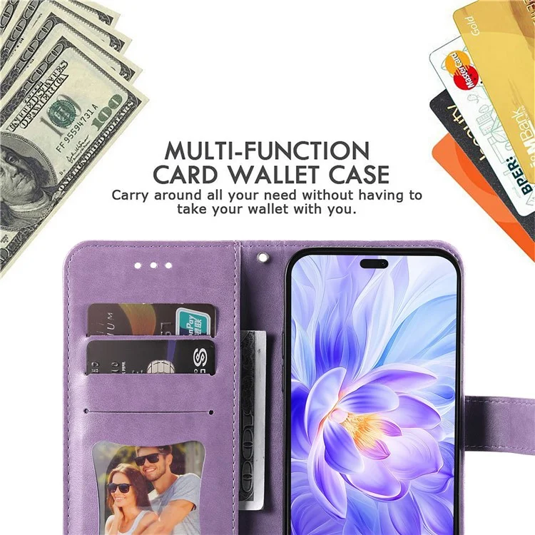 For Honor X60i 5G Case PU Leather Wallet Floral Phone Cover Stand View - Roxo