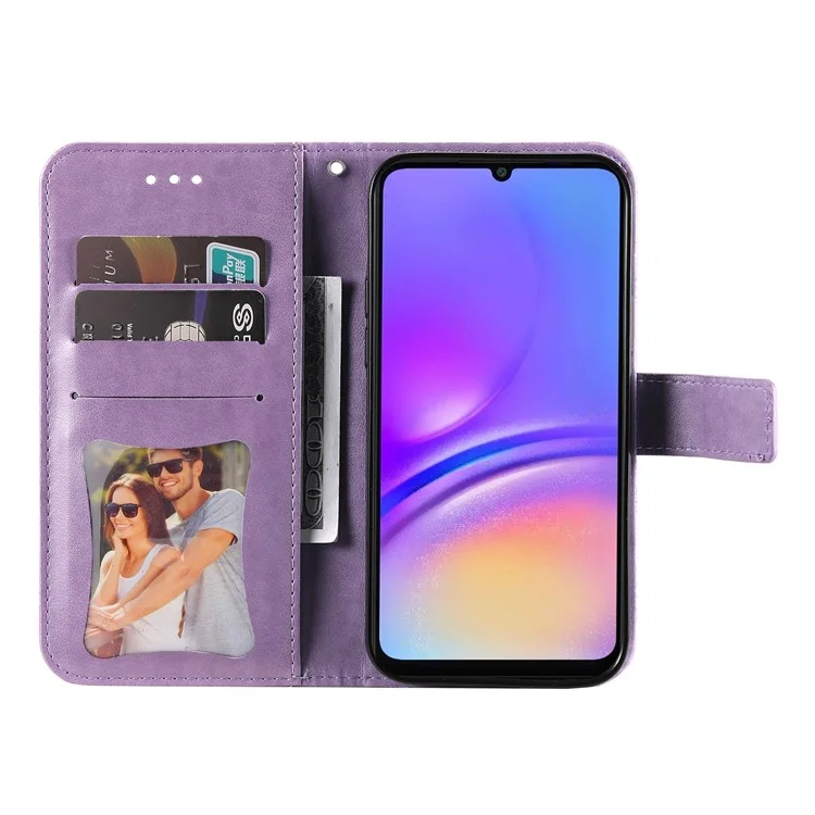Para el caso del Samsung Galaxy A06 Funda de cuero de PU Floral Cubierta de teléfono de visión de soporte - Púrpura