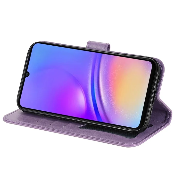 Para el caso del Samsung Galaxy A06 Funda de cuero de PU Floral Cubierta de teléfono de visión de soporte - Púrpura