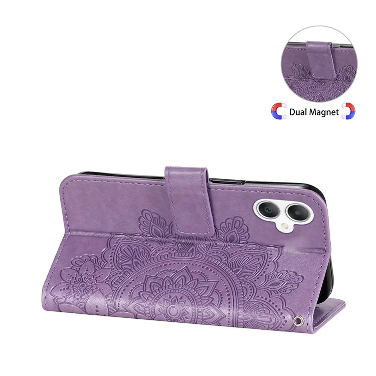 Para el caso del Samsung Galaxy A06 Funda de cuero de PU Floral Cubierta de teléfono de visión de soporte - Púrpura