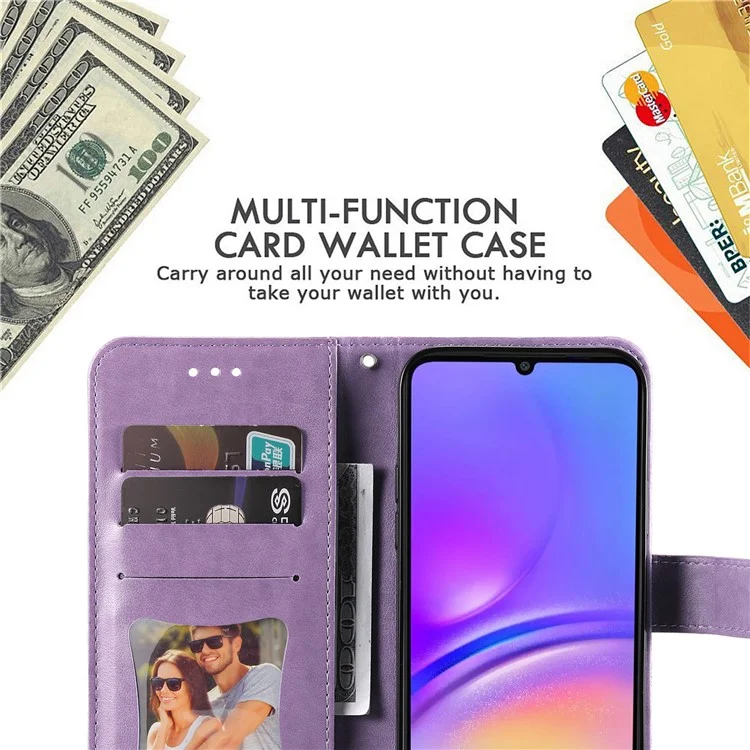 Para el caso del Samsung Galaxy A06 Funda de cuero de PU Floral Cubierta de teléfono de visión de soporte - Púrpura