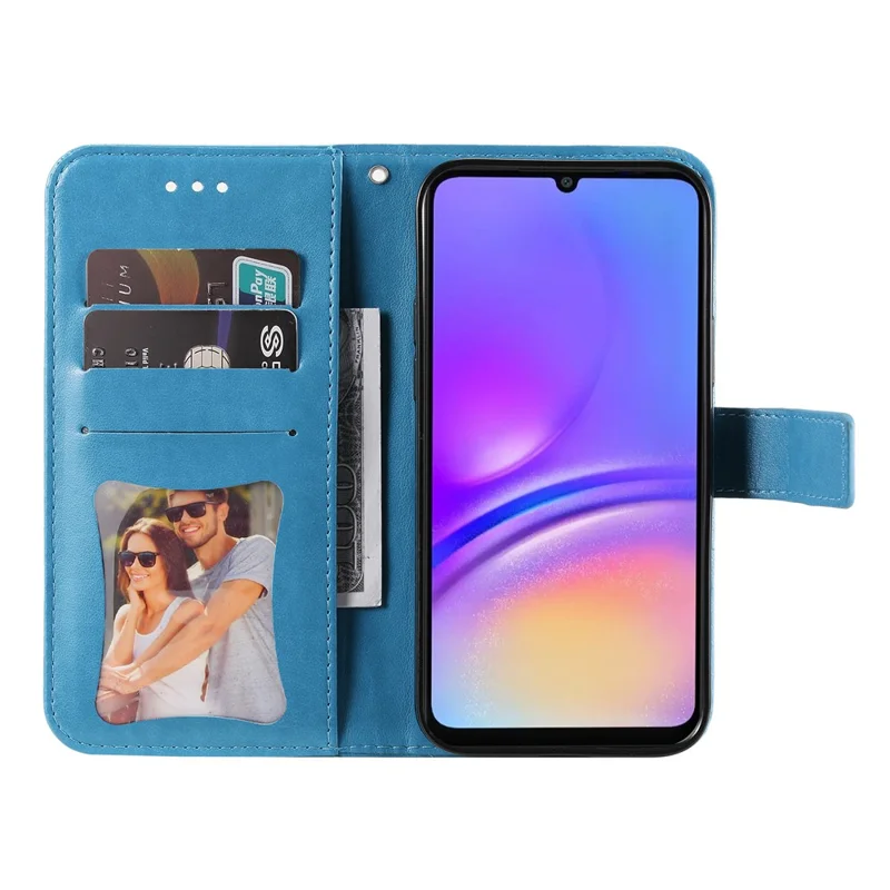 For Samsung Galaxy A06 4G Case Floral Pattern PU Leather Wallet Stand Phone Cover - Blue