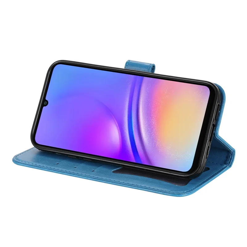 For Samsung Galaxy A06 4G Case Floral Pattern PU Leather Wallet Stand Phone Cover - Blue