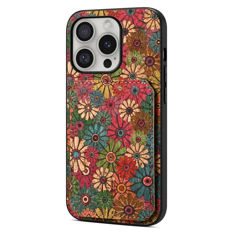 Coque pour iPhone 16 Pro avec porte-cartes Fleurs Design Housse en cuir avec support - Printemps / Vert