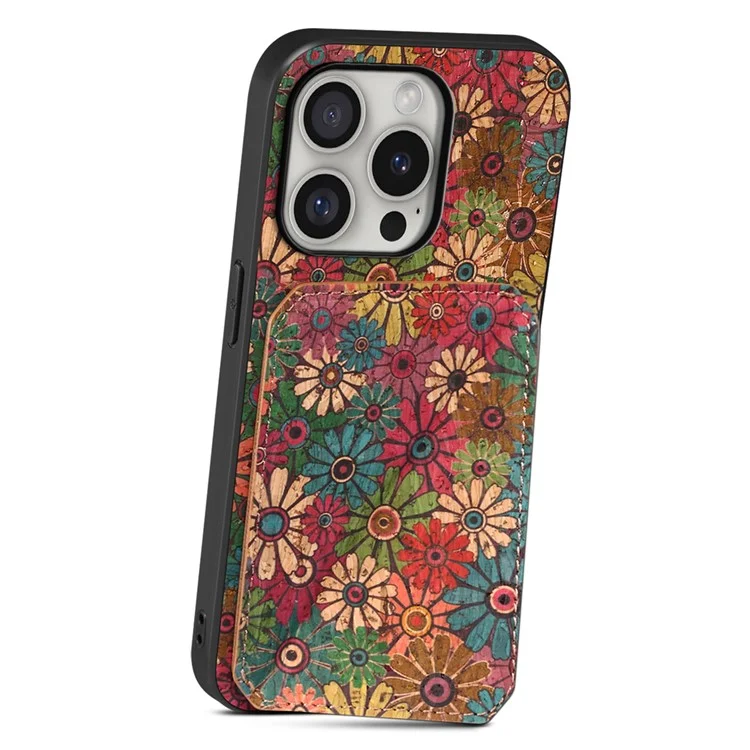 Coque pour iPhone 16 Pro avec porte-cartes Fleurs Design Housse en cuir avec support - Printemps / Vert