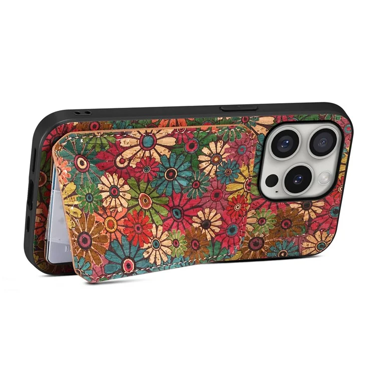 Coque pour iPhone 16 Pro avec porte-cartes Fleurs Design Housse en cuir avec support - Printemps / Vert
