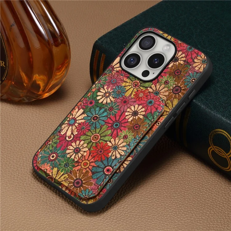 Coque pour iPhone 16 Pro avec porte-cartes Fleurs Design Housse en cuir avec support - Printemps / Vert