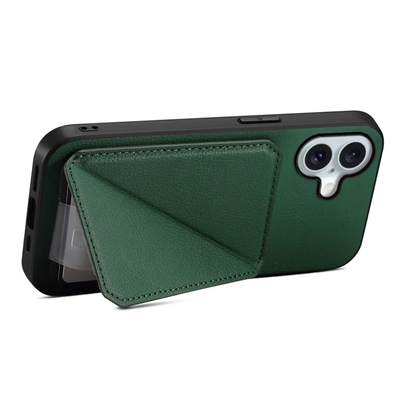 DENIOR D04 For iPhone 16 Plus Case Dual Card Slots Leather Coated PC+TPU Phone Cover - Green