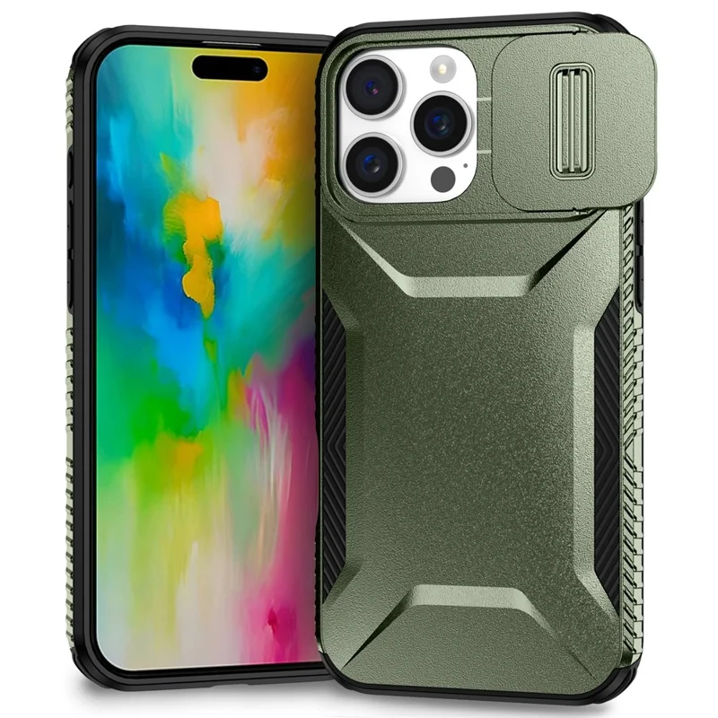 For iPhone 16 Pro Case Camshield TPU+PC Anti-Skid Drop-Proof Phone Cover - Green