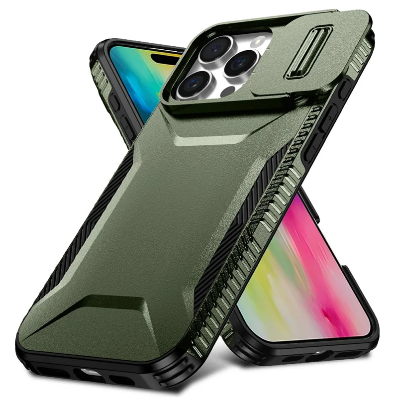 For iPhone 16 Pro Case Camshield TPU+PC Anti-Skid Drop-Proof Phone Cover - Green