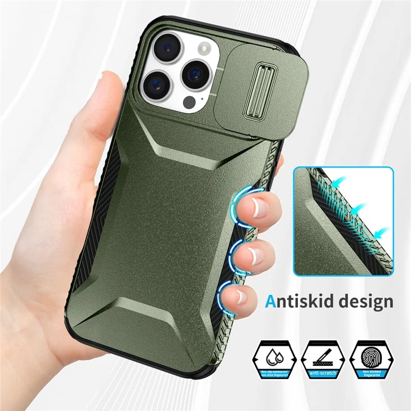 For iPhone 16 Pro Case Camshield TPU+PC Anti-Skid Drop-Proof Phone Cover - Green