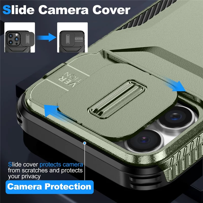 For iPhone 16 Pro Max Case Camshield TPU+PC Phone Cover Non-Slip Side Edge - Green