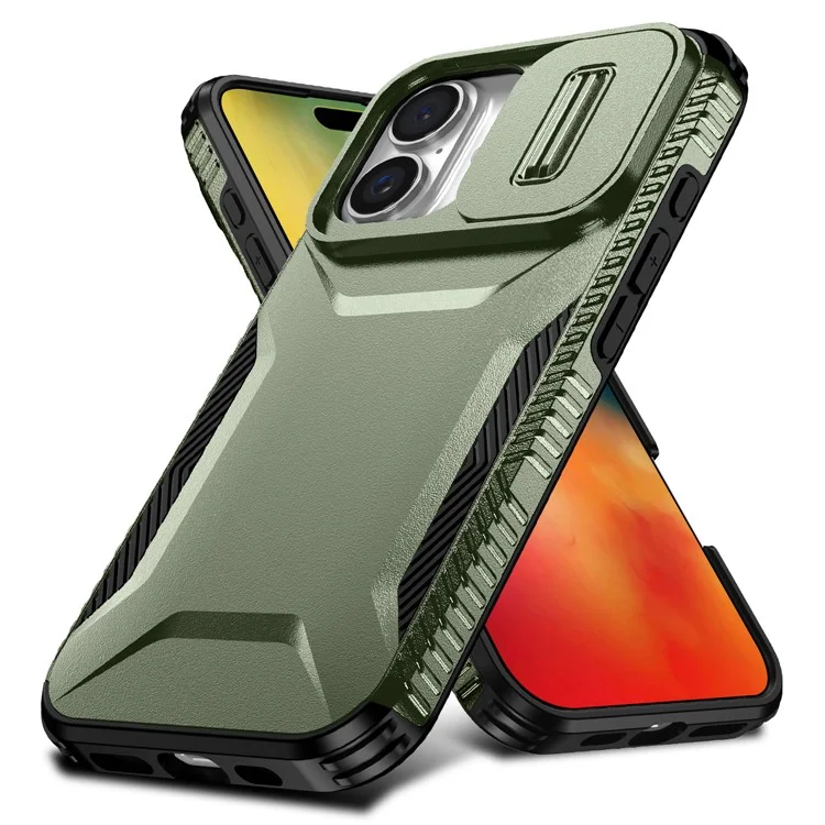 For iPhone 16 Plus Case TPU+PC Slide Lens Protection Phone Cover - Green