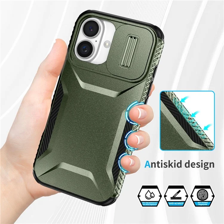 For iPhone 16 Plus Case TPU+PC Slide Lens Protection Phone Cover - Green