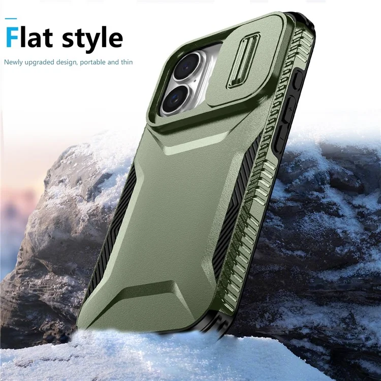 For iPhone 16 Plus Case TPU+PC Slide Lens Protection Phone Cover - Green