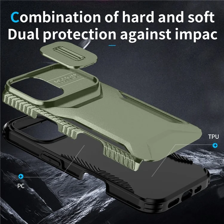 For iPhone 16 Plus Case TPU+PC Slide Lens Protection Phone Cover - Green