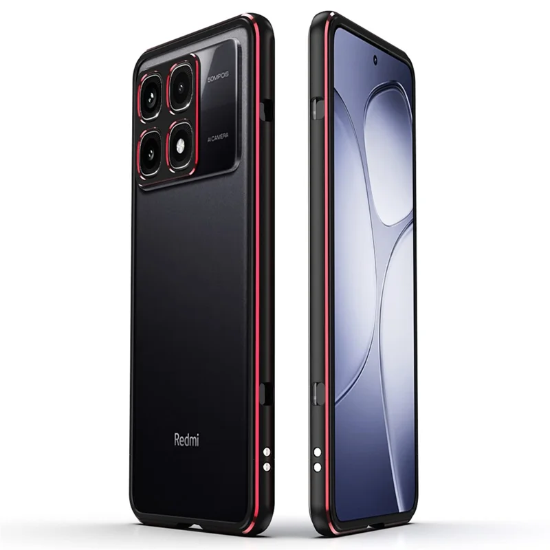 Para Xiaomi Redmi K70 Ultra Bumper Case Metal Frame Phone Cover com Camera Lens Guard - Preto / Vermelho