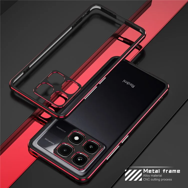 Para Xiaomi Redmi K70 Ultra Bumper Case Metal Frame Phone Cover com Camera Lens Guard - Preto / Vermelho