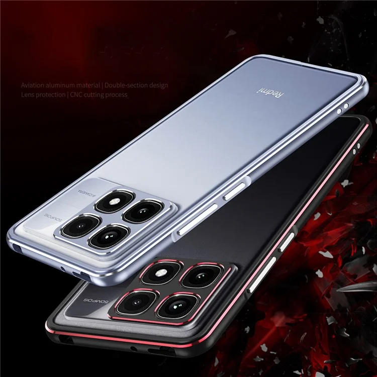 Para Xiaomi Redmi K70 Ultra Bumper Case Metal Frame Phone Cover com Camera Lens Guard - Preto / Vermelho