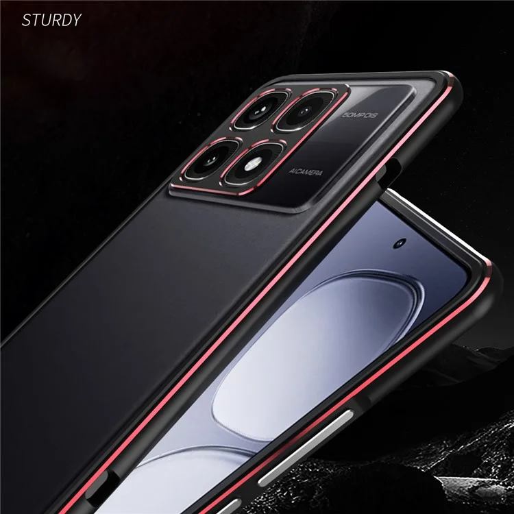 Para Xiaomi Redmi K70 Ultra Bumper Case Metal Frame Phone Cover com Camera Lens Guard - Preto / Vermelho