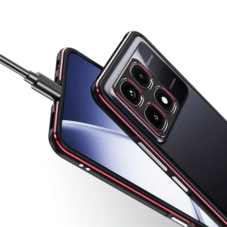 Para Xiaomi Redmi K70 Ultra Bumper Case Metal Frame Phone Cover com Camera Lens Guard - Preto / Vermelho