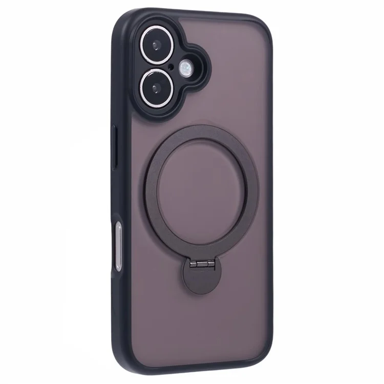 Case para iPhone 16 Plus Rotativo Suporte Magnético TPU+PC Capa de Telefone Fosca - Preto