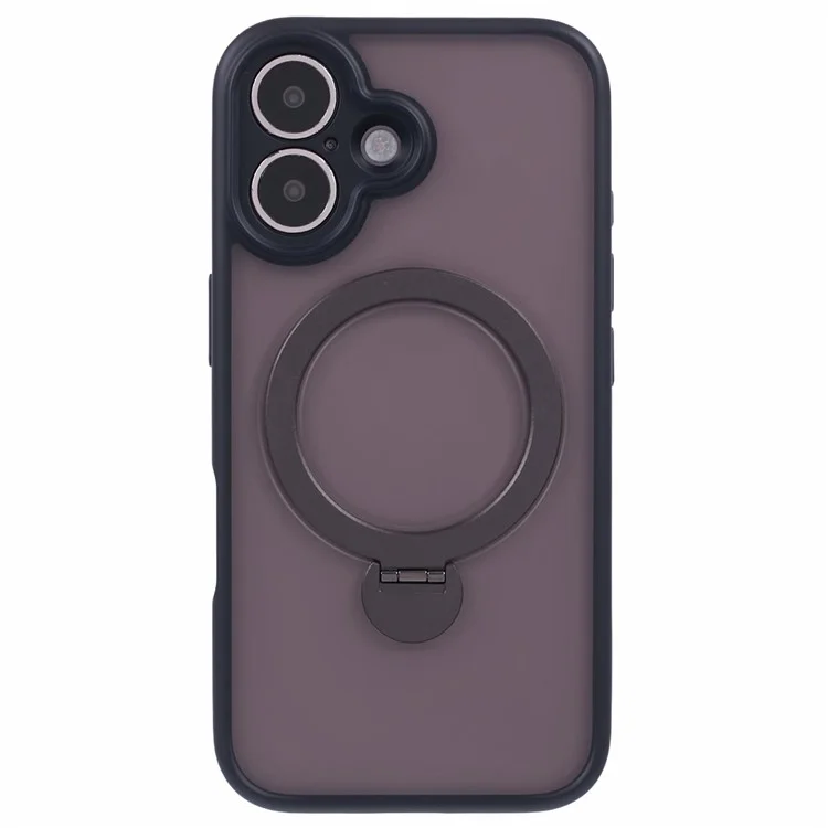 Case para iPhone 16 Plus Rotativo Suporte Magnético TPU+PC Capa de Telefone Fosca - Preto