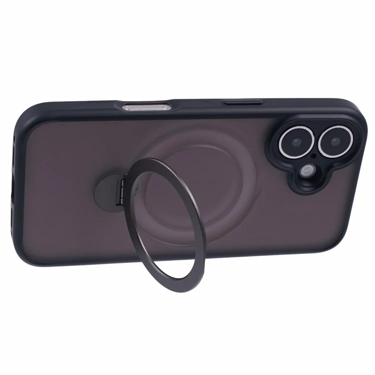 Case para iPhone 16 Plus Rotativo Suporte Magnético TPU+PC Capa de Telefone Fosca - Preto