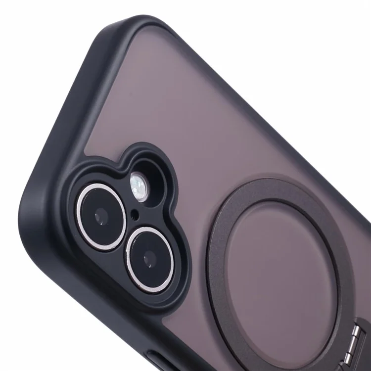 Case para iPhone 16 Plus Rotativo Suporte Magnético TPU+PC Capa de Telefone Fosca - Preto