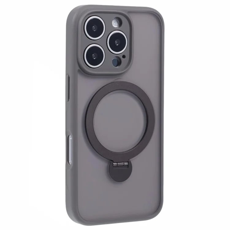 Für iPhone 16 Pro Max Hülle kompatibel mit MagSafe Matte TPU+PC Handyhülle mit Ständer und Ringhalter - Titanium Grey
