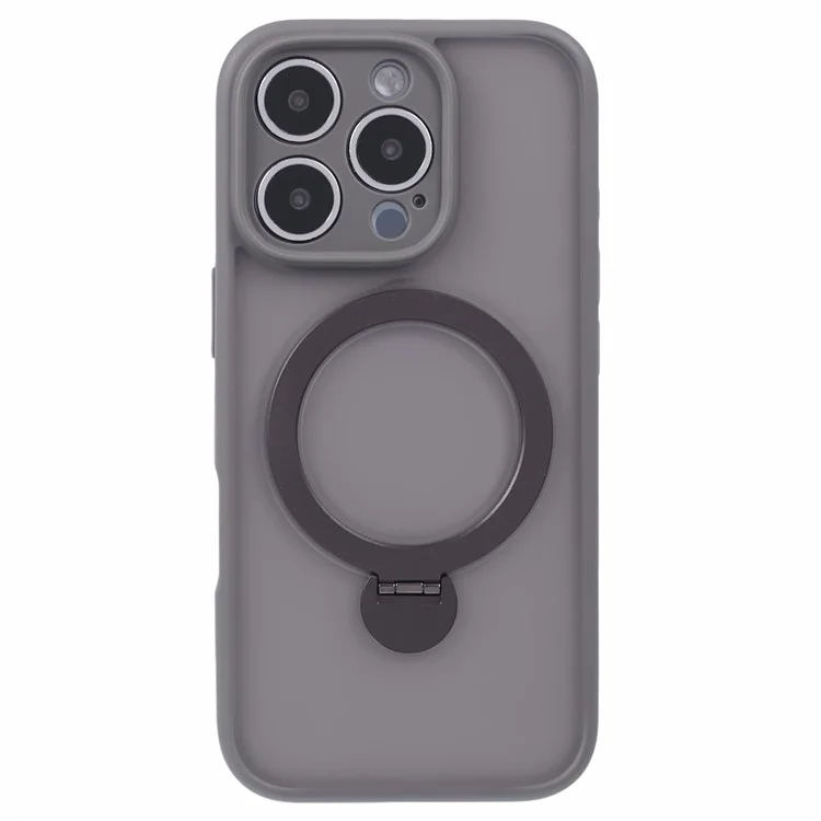 Für iPhone 16 Pro Max Hülle kompatibel mit MagSafe Matte TPU+PC Handyhülle mit Ständer und Ringhalter - Titanium Grey