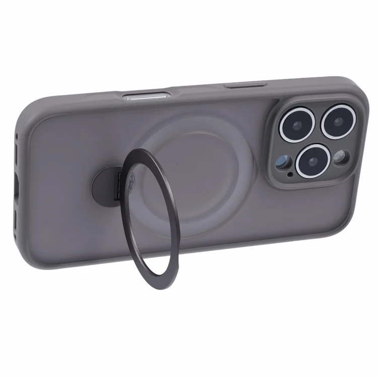 Für iPhone 16 Pro Max Hülle kompatibel mit MagSafe Matte TPU+PC Handyhülle mit Ständer und Ringhalter - Titanium Grey