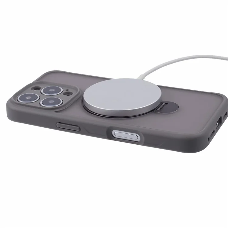 Für iPhone 16 Pro Max Hülle kompatibel mit MagSafe Matte TPU+PC Handyhülle mit Ständer und Ringhalter - Titanium Grey