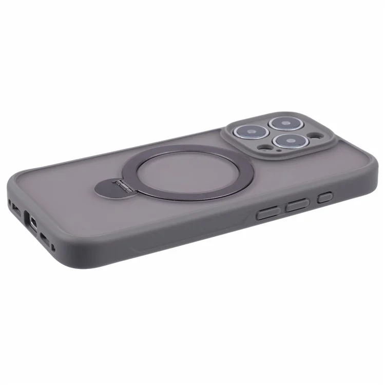 Für iPhone 16 Pro Max Hülle kompatibel mit MagSafe Matte TPU+PC Handyhülle mit Ständer und Ringhalter - Titanium Grey