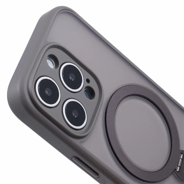 Für iPhone 16 Pro Max Hülle kompatibel mit MagSafe Matte TPU+PC Handyhülle mit Ständer und Ringhalter - Titanium Grey