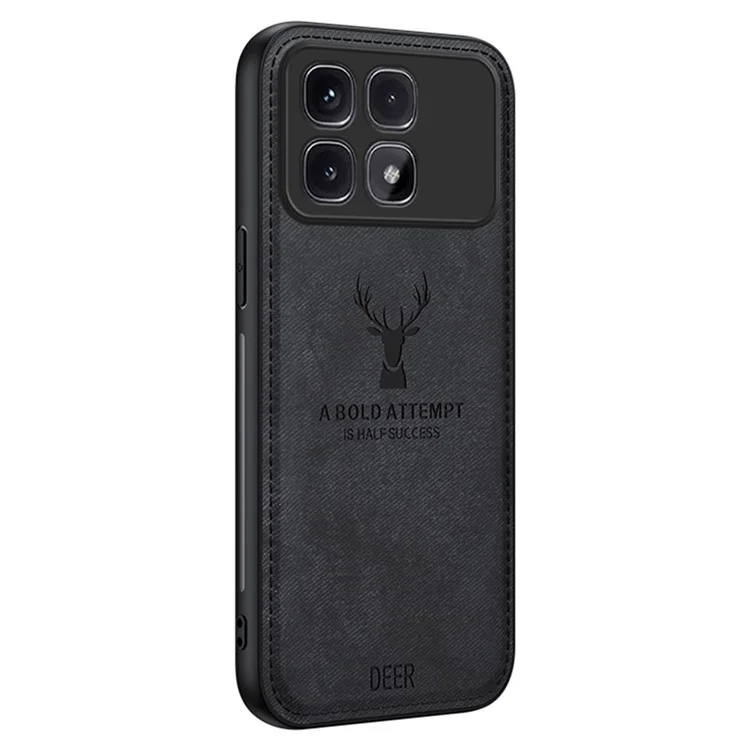 Для Xiaomi Redmi K70 Ultra Case Deer Pattern Cloth Texture PU Leather Hybrid Phone Cover - Black