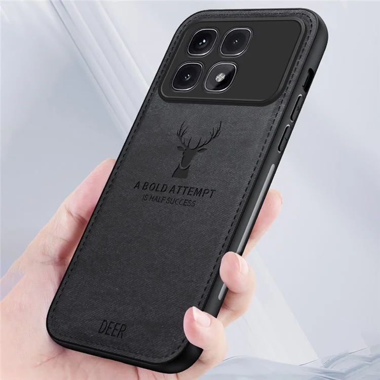 Для Xiaomi Redmi K70 Ultra Case Deer Pattern Cloth Texture PU Leather Hybrid Phone Cover - Black